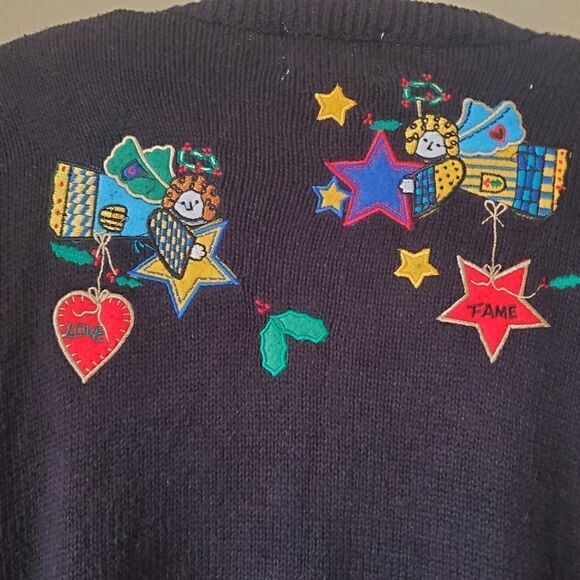 Quacker Factory Cardigan Womens Size Medium Black Knit Sweater Angels Miracles - Picture 6 of 8